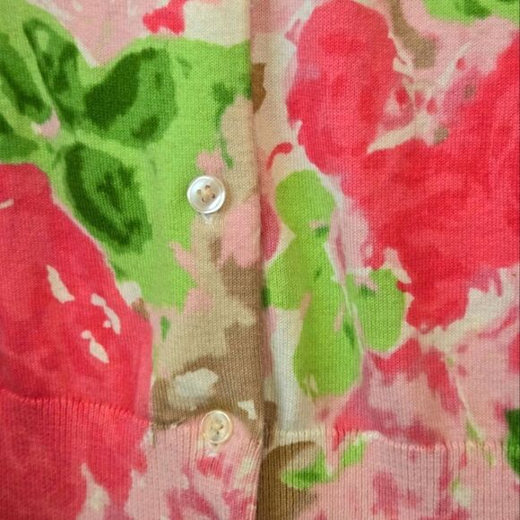 Talbots Women's Floral Cardigan Pink and Green Granny Core/Floral Core Size XLP - Picture 7 of 10